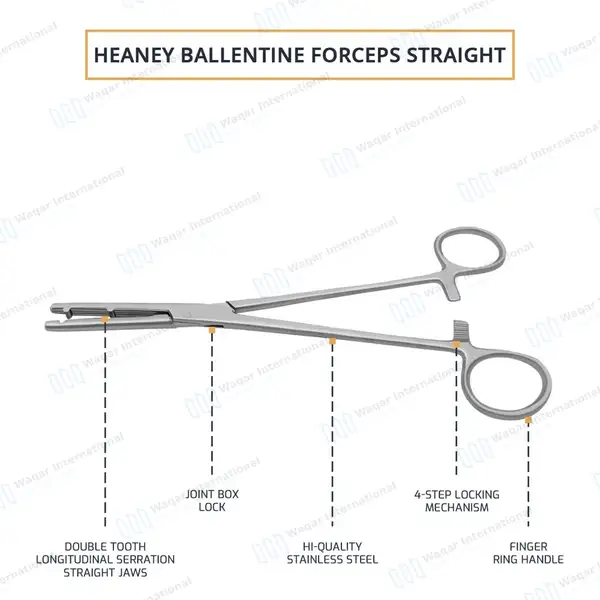 Heaney-Ballentine Hysterectomy Forcep 8.5″ Straight Longitudinal Serrated Double Tooth - surgical instruments manufactured by Waqar International, Sialkot - view 4