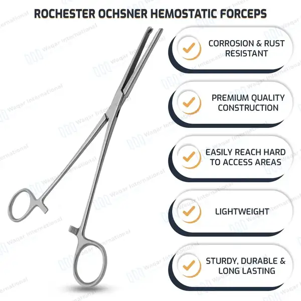 Rochester-Ochsner Forceps 7.25″ Straight 1×2 Teeth Serrated Jaws - surgical instruments manufactured by Waqar International, Sialkot - view 8