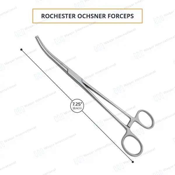Rochester-Ochsner Forceps 7.25″ Curved 1×2 Teeth Serrated Jaws - surgical instruments manufactured by Waqar International, Sialkot - view 3