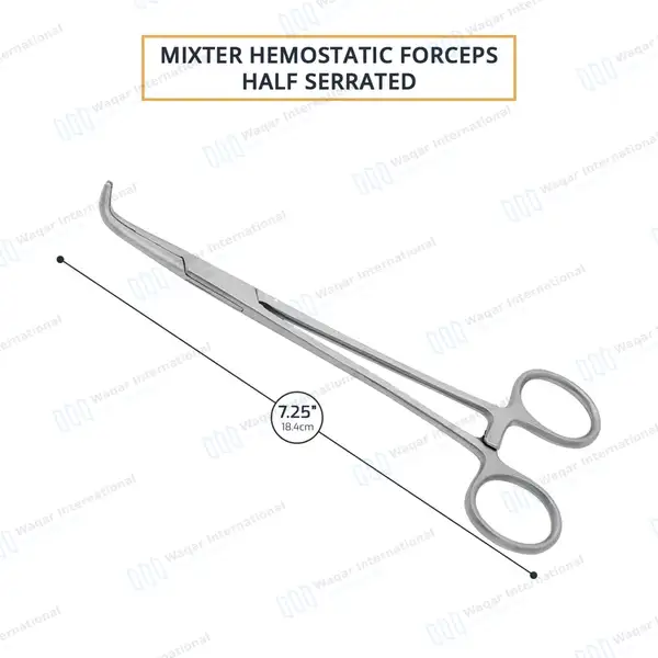 Mixter Forceps 7.25″ (18.4cm) Fully Curved Serrated Jaws - surgical instruments manufactured by Waqar International, Sialkot - view 3