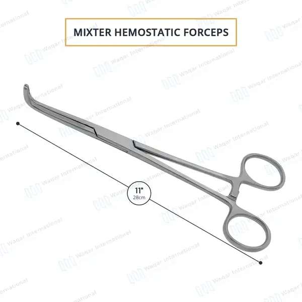 Mixter Forceps 11″ (27.9cm) Right Angled Longitudinal Serration Jaws - surgical instruments manufactured by Waqar International, Sialkot - view 3