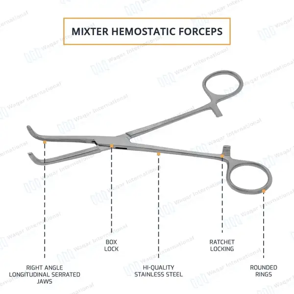 Mixter Forceps 11″ (27.9cm) Right Angled Longitudinal Serration Jaws - surgical instruments manufactured by Waqar International, Sialkot - view 4