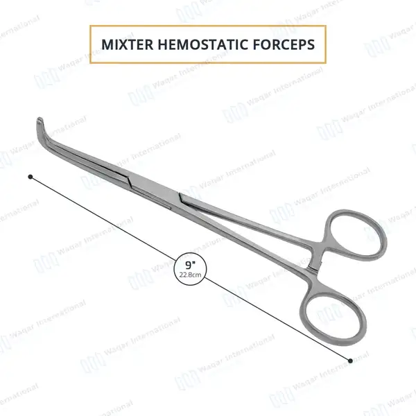 Mixter Forceps 9″ (22.9cm) Right Angled Longitudinal Serration Jaws - surgical instruments manufactured by Waqar International, Sialkot - view 3