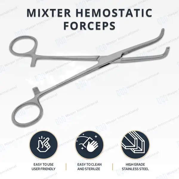 Mixter Forceps 9″ (22.9cm) Right Angled Longitudinal Serration Jaws - surgical instruments manufactured by Waqar International, Sialkot - view 8