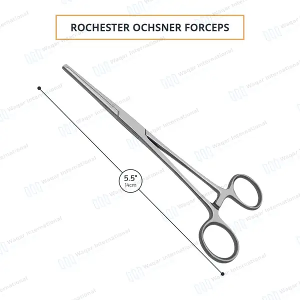 Rochester-Ochsner Forceps 5.5″ Straight 1×2 Teeth Serrated Jaws - surgical instruments manufactured by Waqar International, Sialkot - view 3