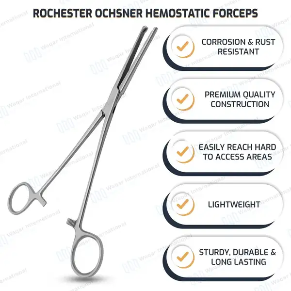 Rochester-Ochsner Forceps 5.5″ Straight 1×2 Teeth Serrated Jaws - surgical instruments manufactured by Waqar International, Sialkot - view 8