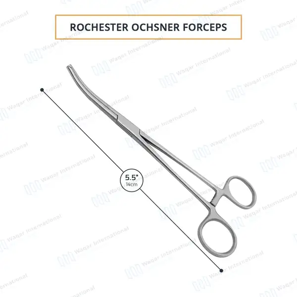 Rochester-Ochsner Forceps 5.5″ Curved 1×2 Teeth Serrated Jaws - surgical instruments manufactured by Waqar International, Sialkot - view 3