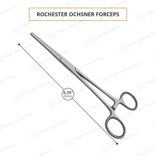 Rochester-Ochsner Forceps 6.25″ Straight 1×2 Teeth Serrated Jaws - surgical instruments manufactured by Waqar International, Sialkot - view 3