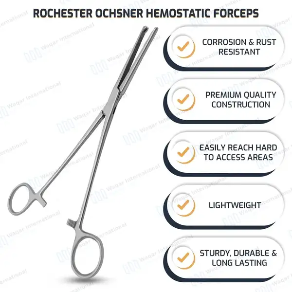 Rochester-Ochsner Forceps 6.25″ Straight 1×2 Teeth Serrated Jaws - surgical instruments manufactured by Waqar International, Sialkot - view 8