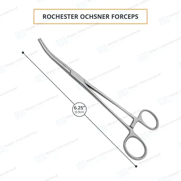 Rochester-Ochsner Forceps 6.25″ Curved 1×2 Teeth Serrated Jaws - surgical instruments manufactured by Waqar International, Sialkot - view 2