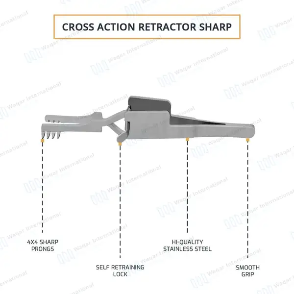 Automatic Skin Retractor 4″ Sharp 4×4 Prongs - surgical instruments manufactured by Waqar International, Sialkot - view 4