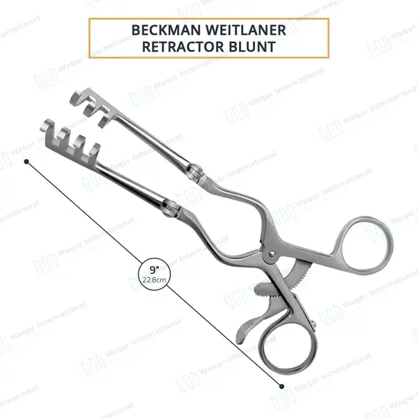 Beckman Weitlaner Retractor 9″ 3×4 Blunt Prong Hinged Blade - surgical instruments manufactured by Waqar International, Sialkot - view 3