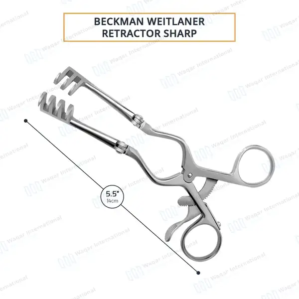 Beckman Weitlaner Retractor 5.5″ 3×4 Sharp Prong Hinged Blade - surgical instruments manufactured by Waqar International, Sialkot - view 3