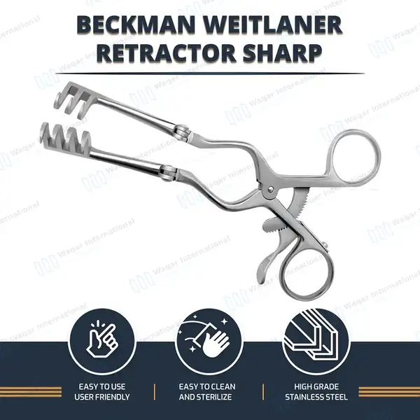 Beckman Weitlaner Retractor 5.5″ 3×4 Sharp Prong Hinged Blade - surgical instruments manufactured by Waqar International, Sialkot - view 9