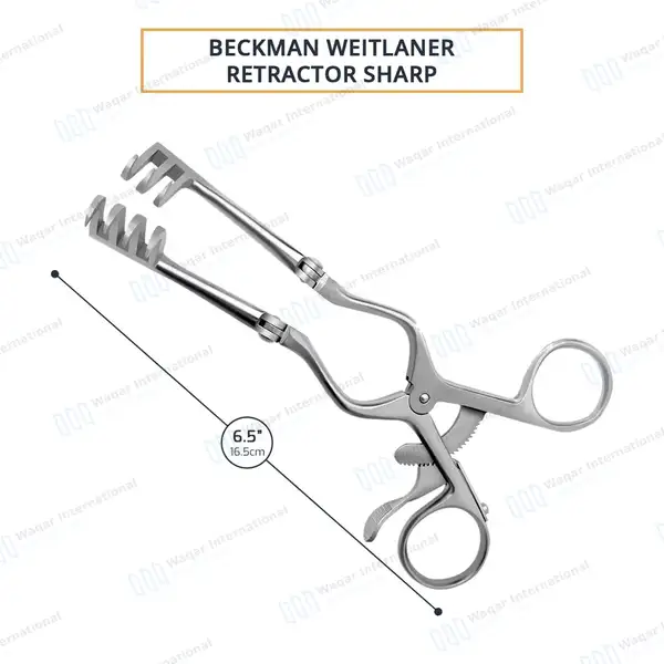 Beckman Weitlaner Retractor 6.5″ 3×4 Sharp Prong Hinged Blade - surgical instruments manufactured by Waqar International, Sialkot - view 3