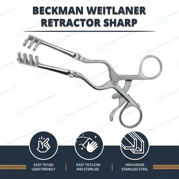 Beckman Weitlaner Retractor 6.5″ 3×4 Sharp Prong Hinged Blade - surgical instruments manufactured by Waqar International, Sialkot - view 9