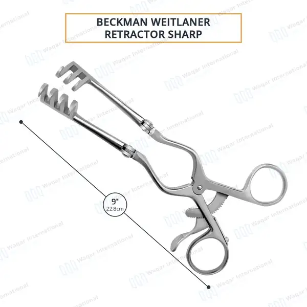 Beckman Weitlaner Retractor 9″ 3×4 Sharp Prong Hinged Blade - surgical instruments manufactured by Waqar International, Sialkot - view 3