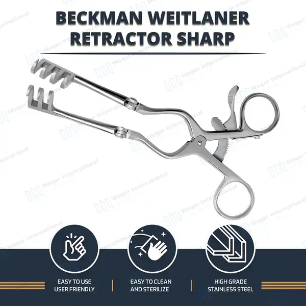 Beckman Weitlaner Retractor 9″ 3×4 Sharp Prong Hinged Blade - surgical instruments manufactured by Waqar International, Sialkot - view 9
