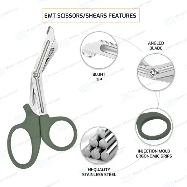 EMT Trauma Shears 5.5″ Blunt Tip Olive Handle - surgical instruments manufactured by Waqar International, Sialkot - view 4