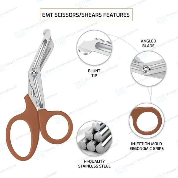 EMT Trauma Shears 5.5″ Blunt Tip Brown Handle - surgical instruments manufactured by Waqar International, Sialkot - view 4