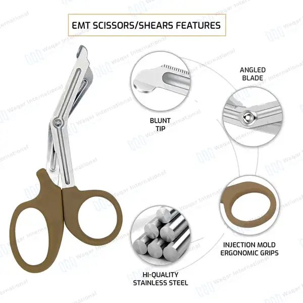 EMT Trauma Shears 5.5″ Blunt Tip Dark Sand Handle - surgical instruments manufactured by Waqar International, Sialkot - view 4