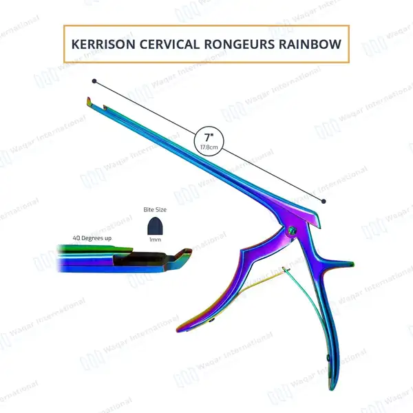 Rainbow Kerrison Rongeur 7″ Shaft 40° Up Thin Footplate 1mm Bite - surgical instruments manufactured by Waqar International, Sialkot - view 3
