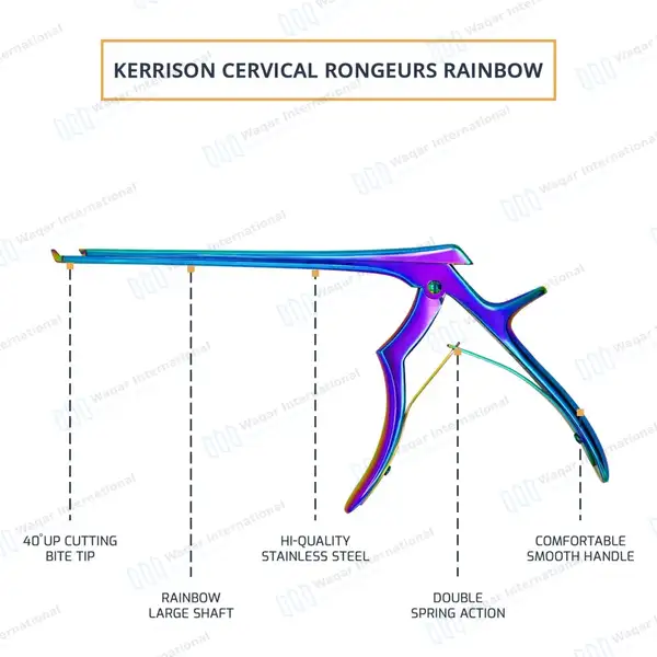 Rainbow Kerrison Rongeur 7″ Shaft 40° Up Thin Footplate 1mm Bite - surgical instruments manufactured by Waqar International, Sialkot - view 4