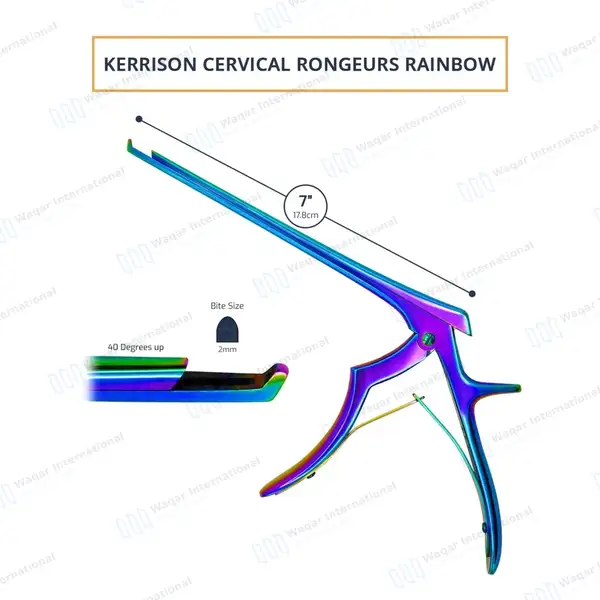 Rainbow Kerrison Rongeur 7″ Shaft 40° Up Thin Footplate 2mm Bite - surgical instruments manufactured by Waqar International, Sialkot - view 3