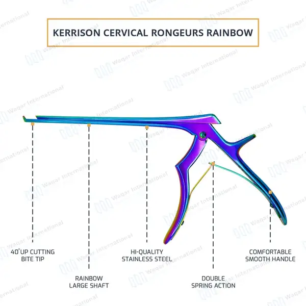 Rainbow Kerrison Rongeur 7″ Shaft 40° Up Thin Footplate 2mm Bite - surgical instruments manufactured by Waqar International, Sialkot - view 4