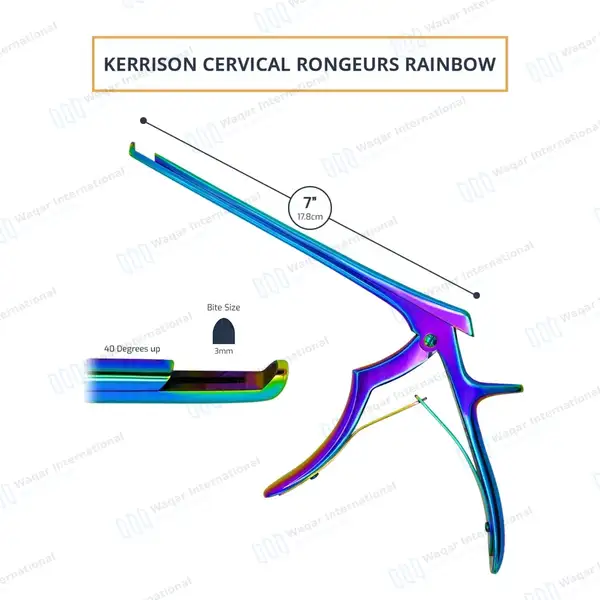 Rainbow Kerrison Rongeur 7″ Shaft 40° Up Thin Footplate 3mm Bite - surgical instruments manufactured by Waqar International, Sialkot - view 3