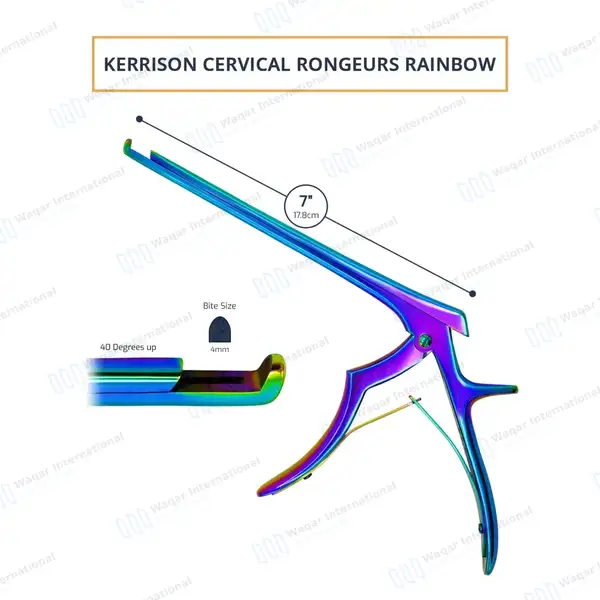 Rainbow Kerrison Rongeur 7″ Shaft 40° Up Thin Footplate 4mm Bite - surgical instruments manufactured by Waqar International, Sialkot - view 3