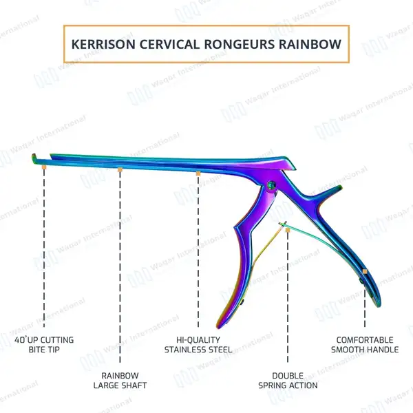 Rainbow Kerrison Rongeur 7″ Shaft 40° Up Thin Footplate 5mm Bite - surgical instruments manufactured by Waqar International, Sialkot - view 4
