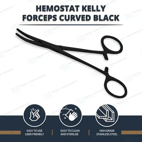 Kelly Forceps 5.5″ Curved Full Black Coated - surgical instruments manufactured by Waqar International, Sialkot - view 7