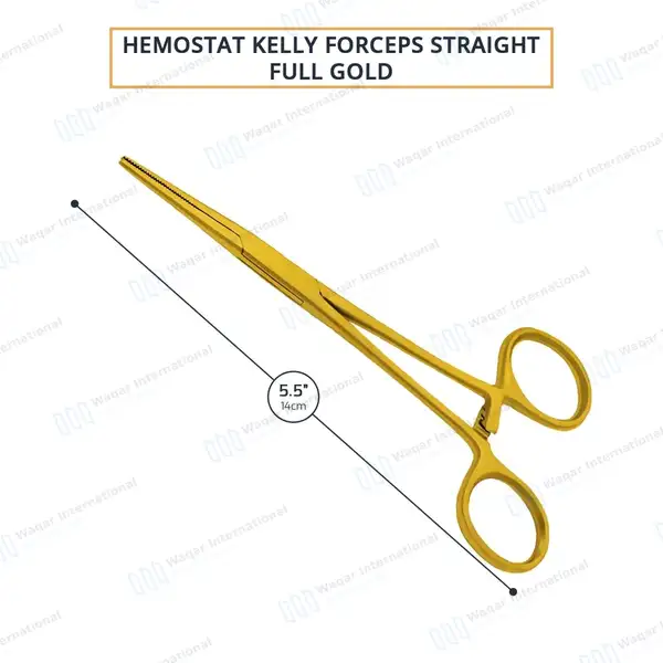 Kelly Hemostat Forceps 5.5″ Straight Full Gold - surgical instruments manufactured by Waqar International, Sialkot - view 3