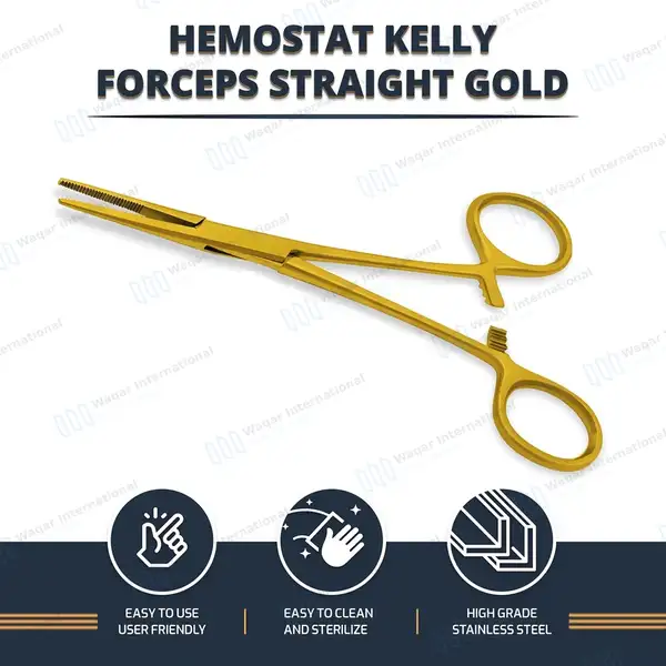 Kelly Hemostat Forceps 5.5″ Straight Full Gold - surgical instruments manufactured by Waqar International, Sialkot - view 7
