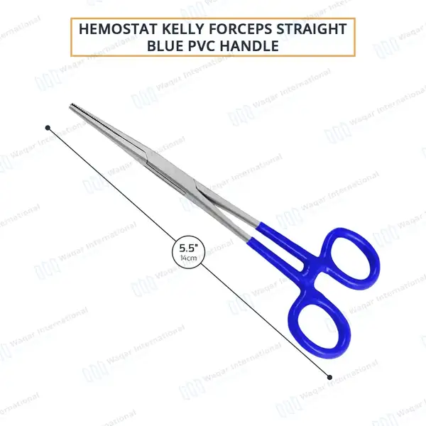 Kelly Hemostatic Forceps Straight 5.5″ Blue PVC Handle - surgical instruments manufactured by Waqar International, Sialkot - view 3