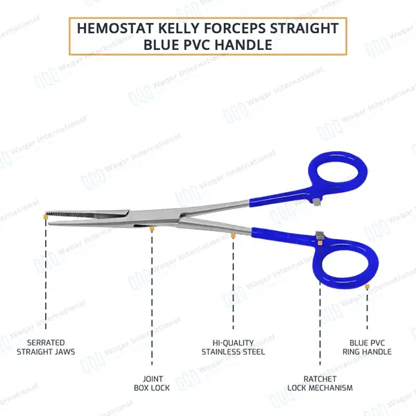 Kelly Hemostatic Forceps Straight 5.5″ Blue PVC Handle - surgical instruments manufactured by Waqar International, Sialkot - view 4