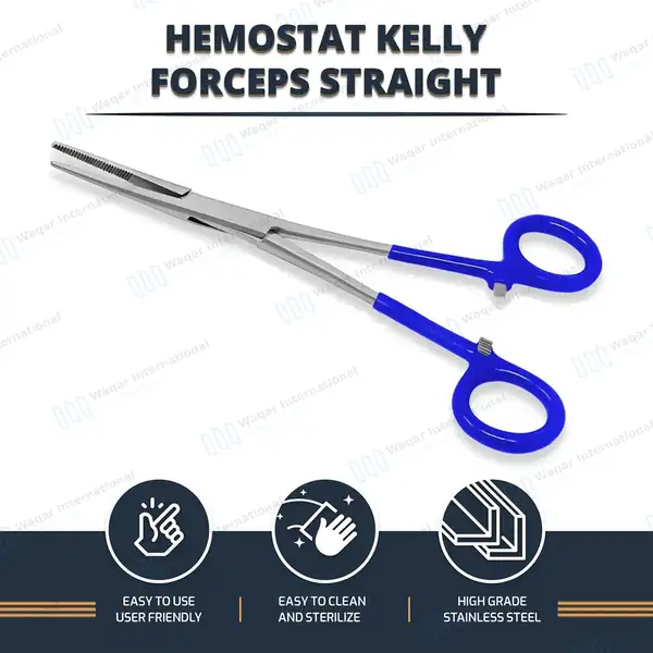 Kelly Hemostatic Forceps Straight 5.5″ Blue PVC Handle - surgical instruments manufactured by Waqar International, Sialkot - view 7