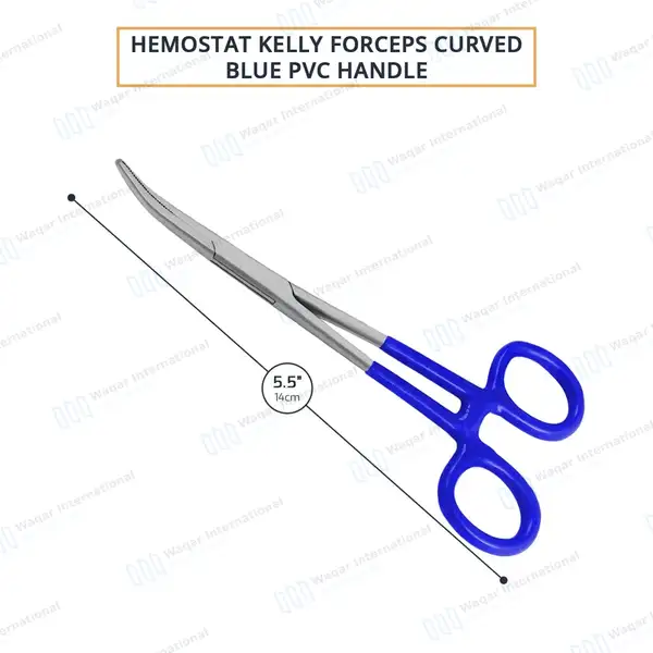 Kelly Hemostatic Forceps Curved 5.5″ Blue PVC Handle - surgical instruments manufactured by Waqar International, Sialkot - view 3
