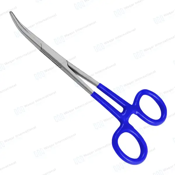 Kelly Hemostatic Forceps Curved 5.5″ Blue PVC Handle - surgical instruments manufactured by Waqar International, Sialkot - view 6