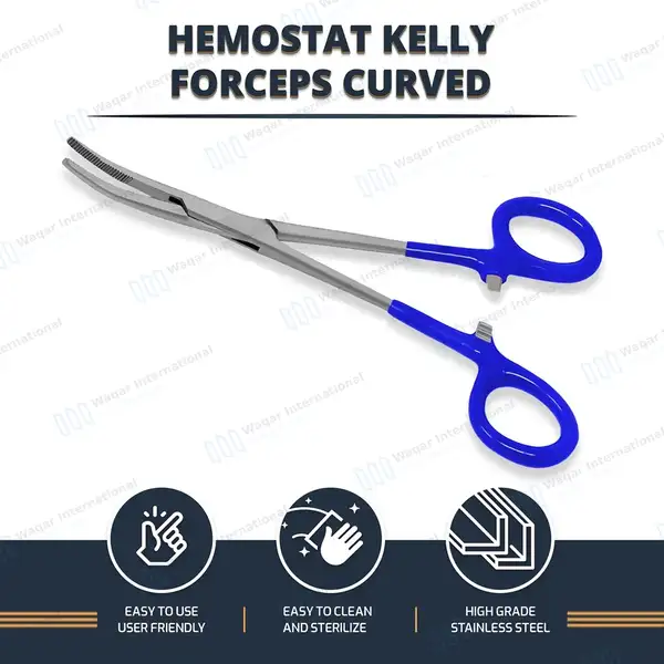 Kelly Hemostatic Forceps Curved 5.5″ Blue PVC Handle - surgical instruments manufactured by Waqar International, Sialkot - view 7