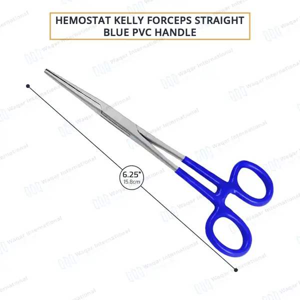 Kelly Hemostatic Forceps Straight 6.25″ Blue PVC Handle - surgical instruments manufactured by Waqar International, Sialkot - view 3