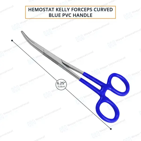 Kelly Hemostatic Forceps Curved 6.25″ Blue PVC Handle - surgical instruments manufactured by Waqar International, Sialkot - view 3