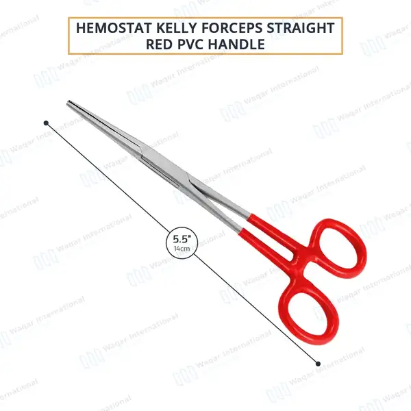 Kelly Hemostatic Forceps Straight 5.5″ Red PVC Handle - surgical instruments manufactured by Waqar International, Sialkot - view 3