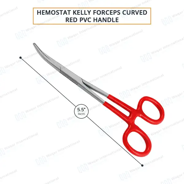 Kelly Hemostatic Forceps Curved 5.5″ Red PVC Handle - surgical instruments manufactured by Waqar International, Sialkot - view 3