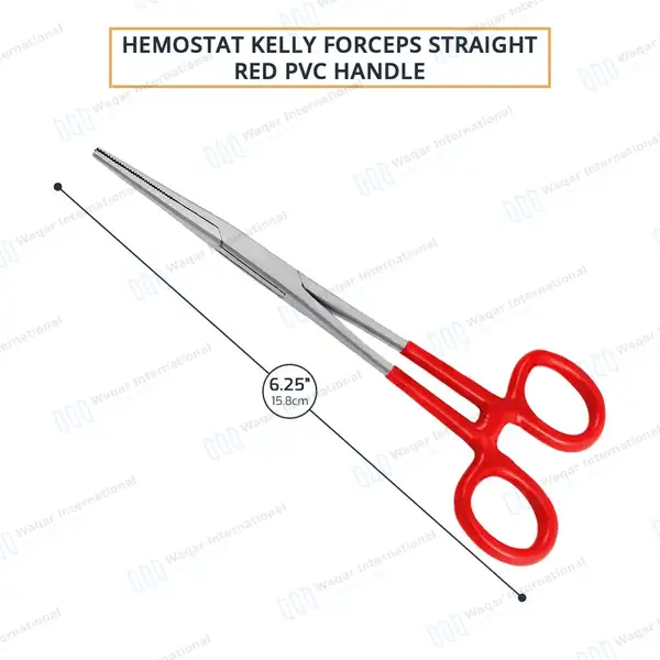 Kelly Hemostatic Forceps Straight 6.25″ Red PVC Handle - surgical instruments manufactured by Waqar International, Sialkot - view 3