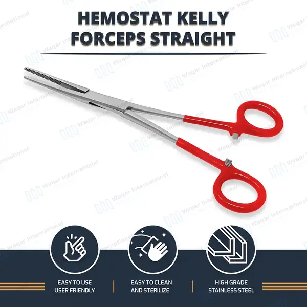 Kelly Hemostatic Forceps Straight 6.25″ Red PVC Handle - surgical instruments manufactured by Waqar International, Sialkot - view 7