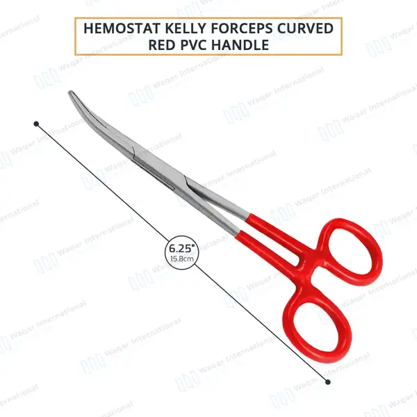 Kelly Hemostatic Forceps Curved 6.25″ Red PVC Handle - surgical instruments manufactured by Waqar International, Sialkot - view 3