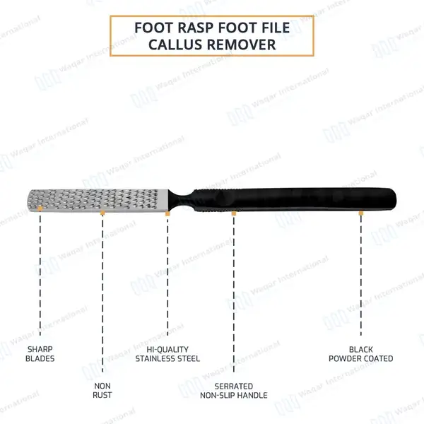 Foot File and Rasp 7″ Double Sided Callus Remover Black Handle - surgical instruments manufactured by Waqar International, Sialkot - view 3