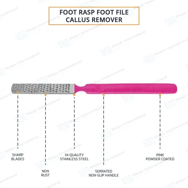 Foot File and Rasp 7″ Double Sided Callus Remover Pink Handle - surgical instruments manufactured by Waqar International, Sialkot - view 3